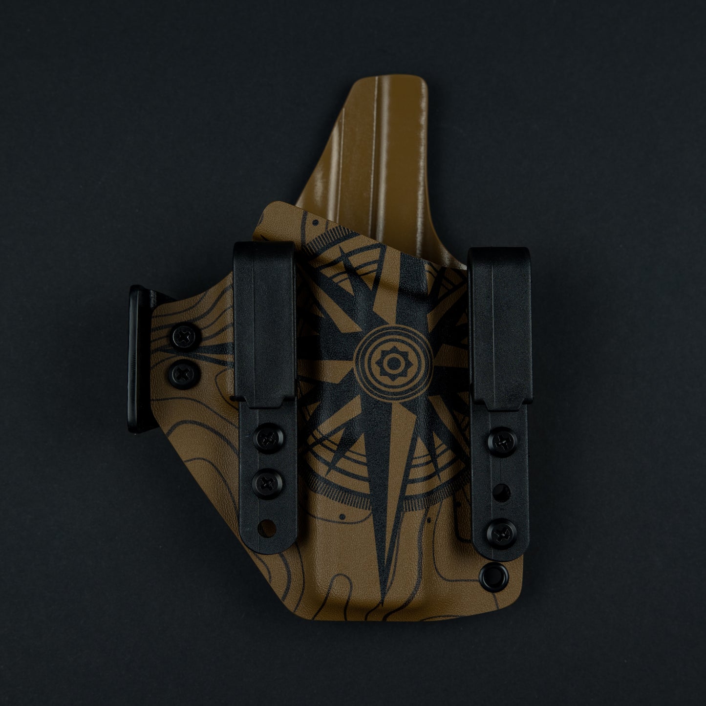 AIWB Kydex Holster, Dual Clip, Infused, Front View, Brown