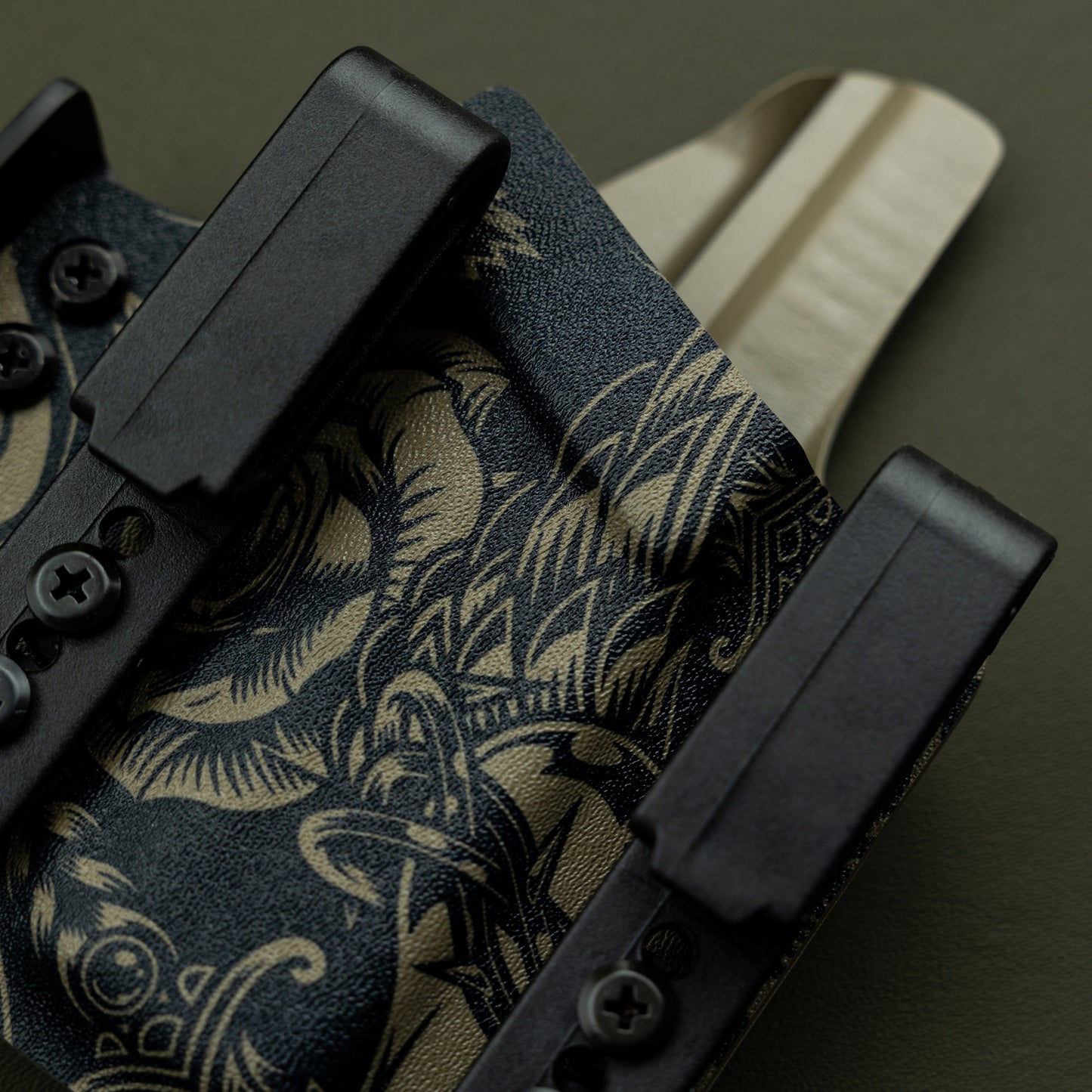 AIWB Kydex Holster, Dual Clip, Infused, Front View, Close-up, Entryway